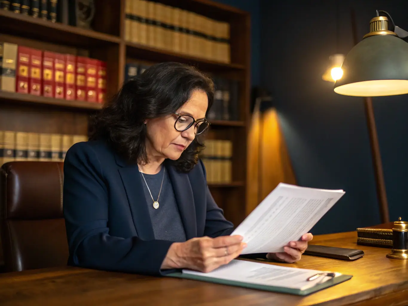 A professional image of a lawyer advising an employee about their rights in a modern office setting, with legal books in the background.